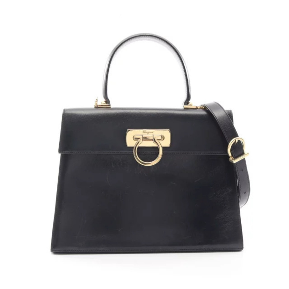 Salvatore Ferragamo Gancini Handbag Leather Navy Blue